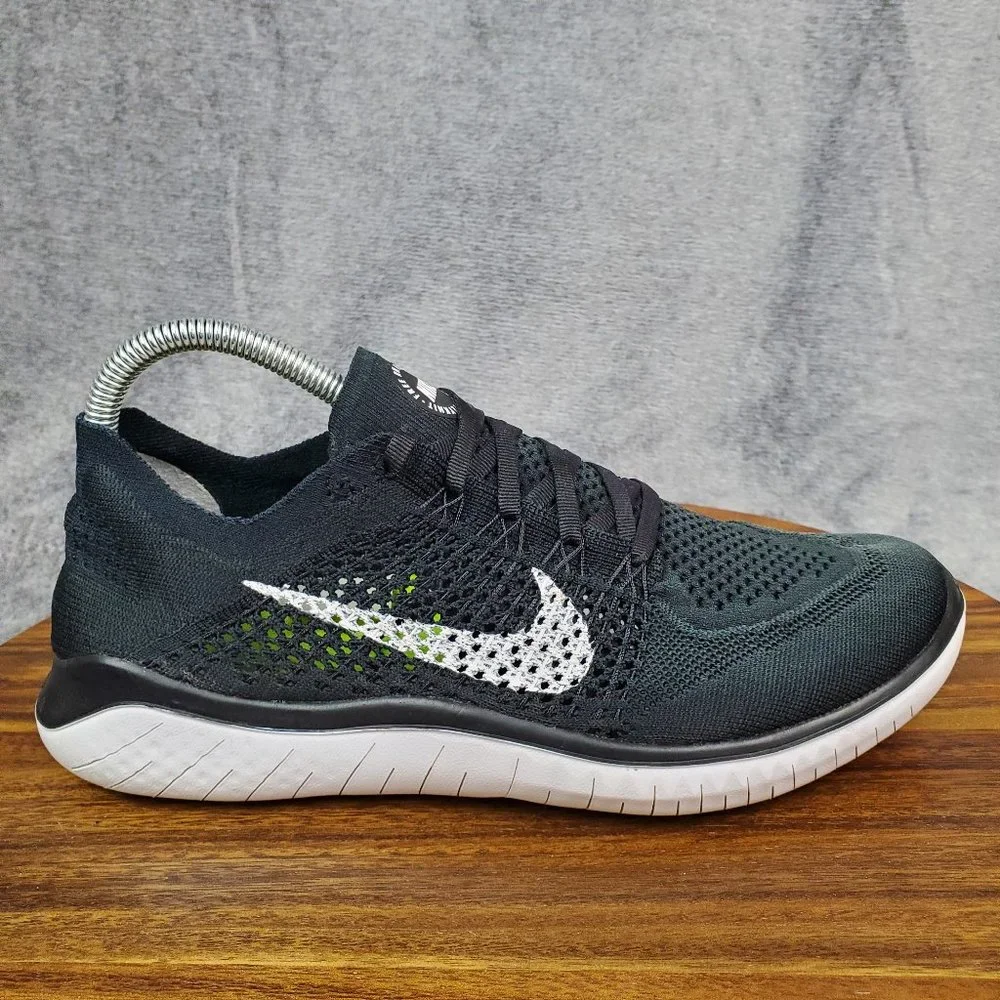 Nike Free RN Flyknit 2018 Shoes Women's 10 Black White Athletic Running Sneakers